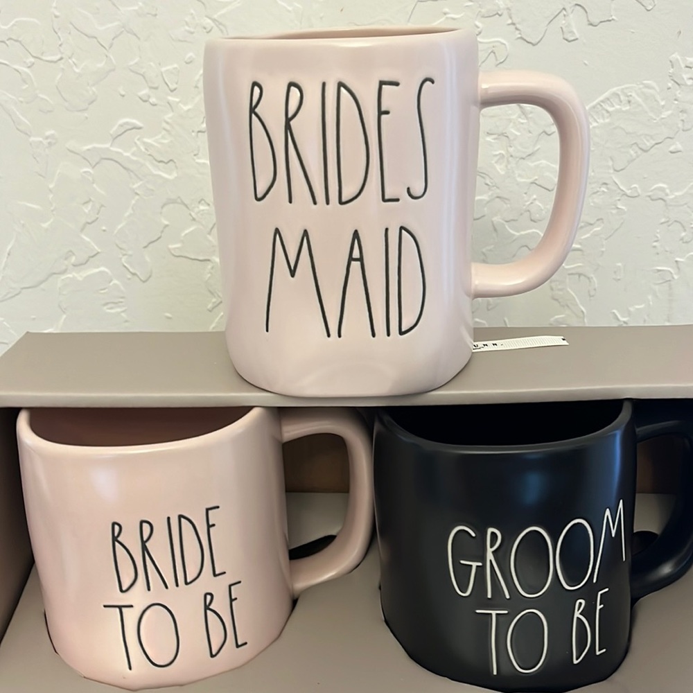 RAE DUNN Pink & Black Bride & Groom “To Be”Mugs SET💍💍💍